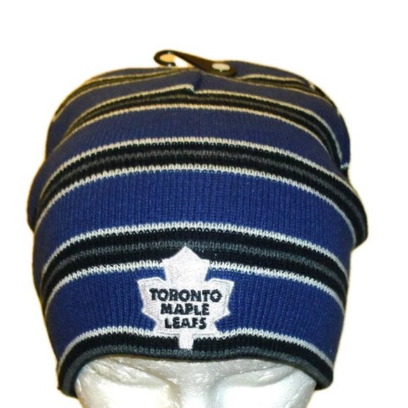 Toronto Maple Leafs Stripes Mens Blue White Adult Beanie Winter Hat Cap New - Picture 1 of 2